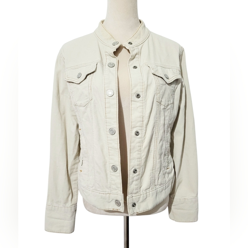 GAP Stretch Corduroy Jacket Women’s Size Medium Tan Button Front - Picture 2 of 10